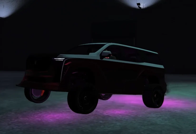 LRS Bounce vehicle in synchronized Show Mode with purple True RGB underglow