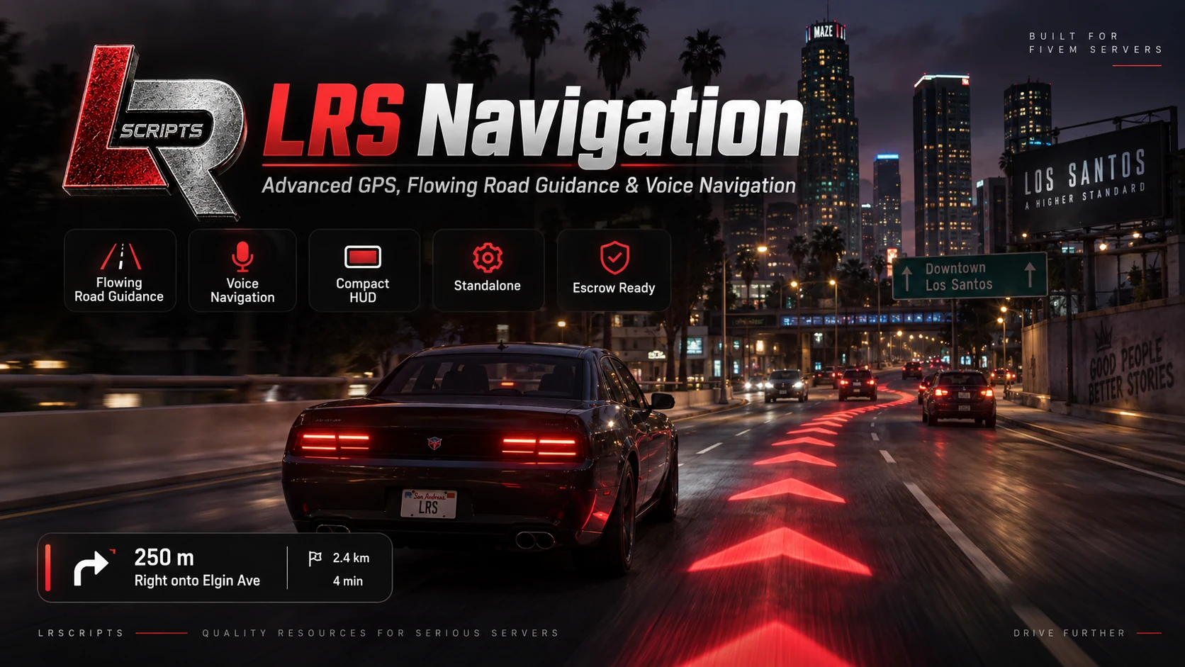 LRS Navigation free FiveM GPS with flowing 3D road guidance, voice navigation and compact HUD
